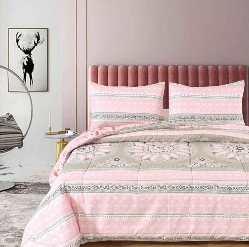 Edredón estampado color rosado, blanco y marrón claro - Imagen 1